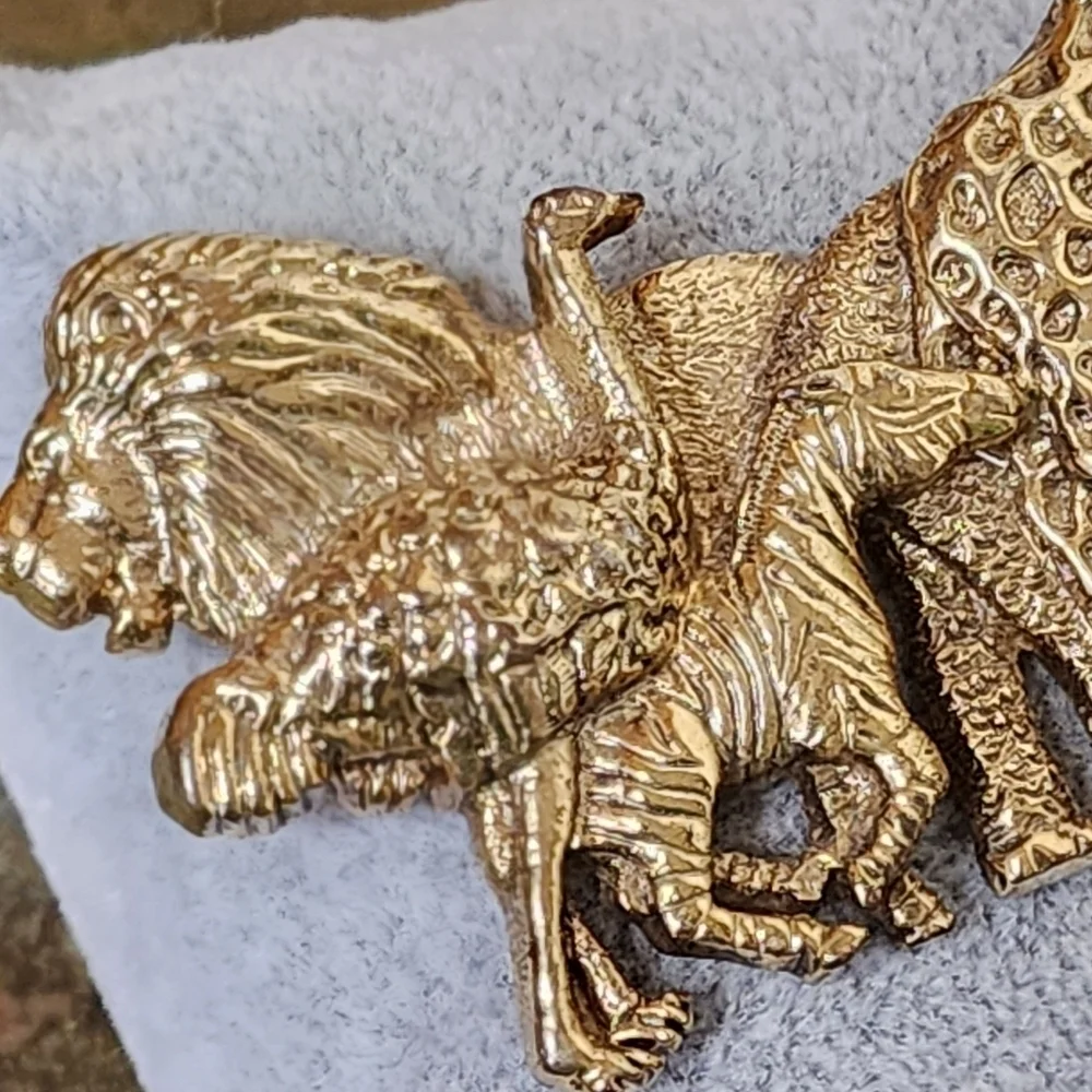 Vintage 1928 BroochnCares Gold Tone African Safari Animals Pin Nickel Free HUGE!